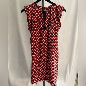 LOFT Red and Black Patterned Midi Dress
